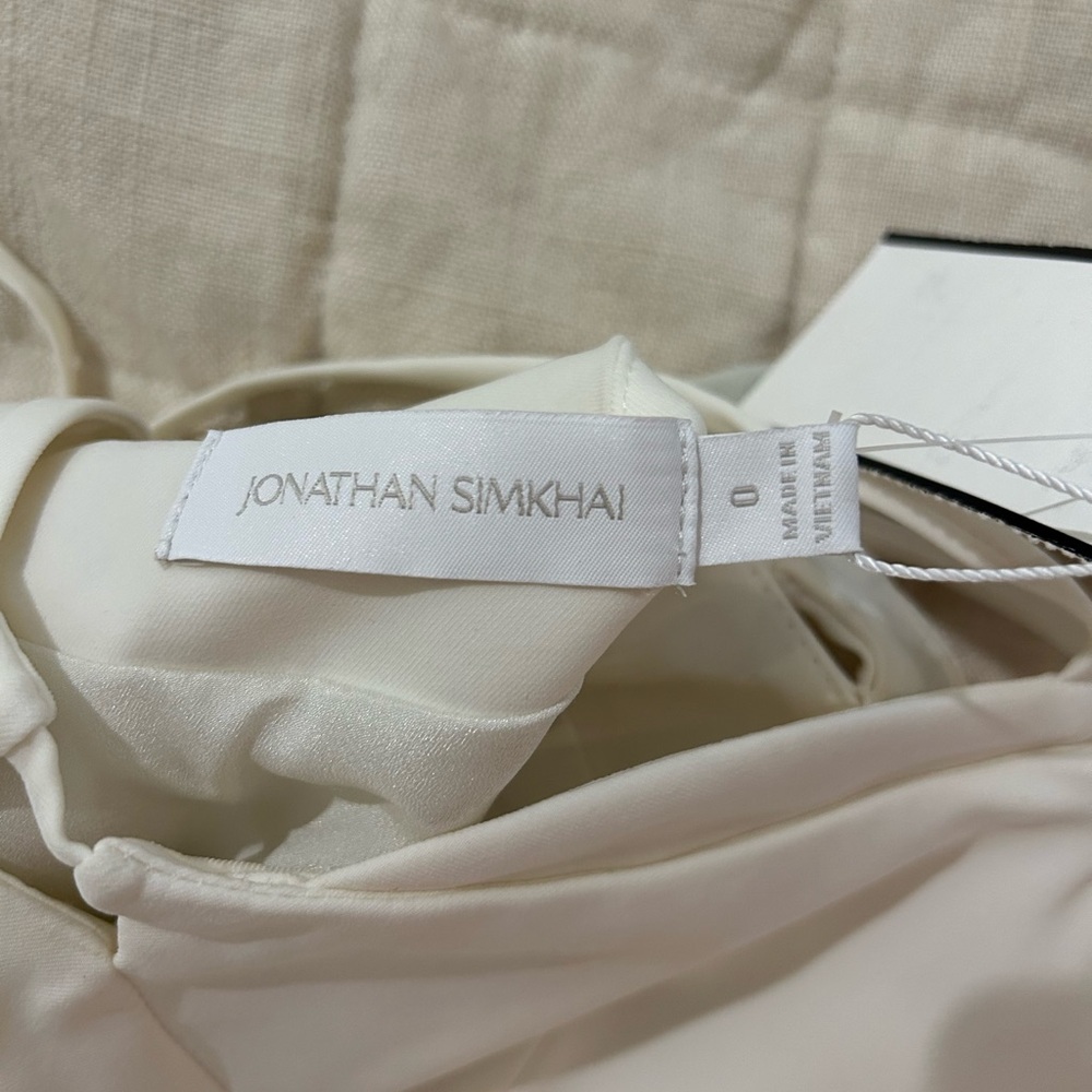 NWT SIMKHAI Eilish button-embellished crepe halterneck mini dress Ivory Size 0 - Picture 4 of 6